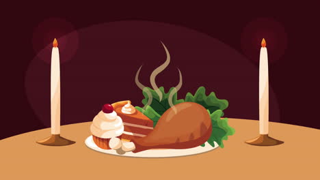cena de acción de gracias con pollo asado y postre