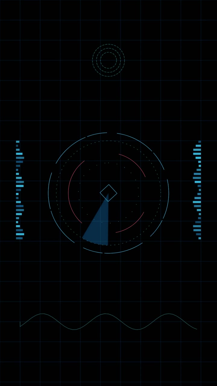 Interfaccia radar digitale in scansione su sfondo scuro