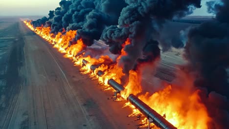 a large pipe on fire in the middle of a desert