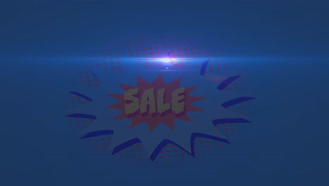 Sale-text-banner-against-spot-of-light-and-multiple-boom-and-zap-text-banners-on-blue-background