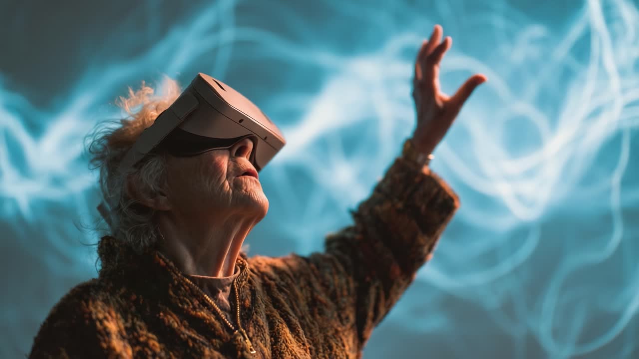 An Older Woman Embracing Virtual Reality: Experiencing a Digital World with Enthusiasm and Wonder, Engaging with Technology That Transcends Generational Barriers and Ignites Imagination