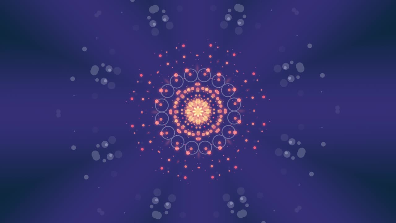 hermosa secuencia caleidoscópica de bokeh dorado y azul en movimiento en bucle desde el centro.