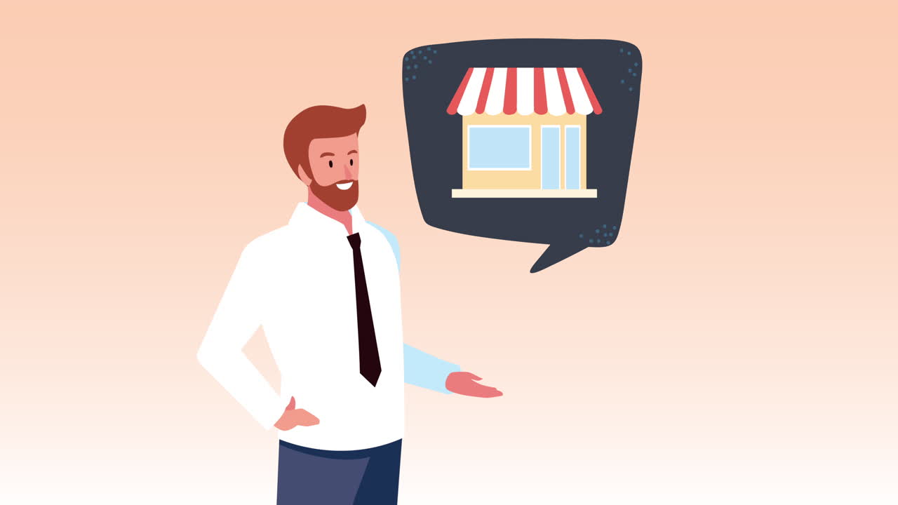 hombre de negocios presentando una tienda