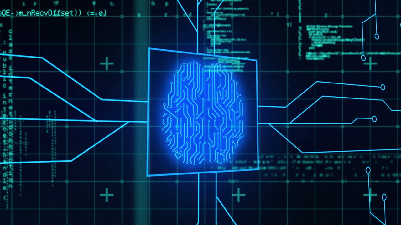 Animation of biometric brain, binary coding and data processing