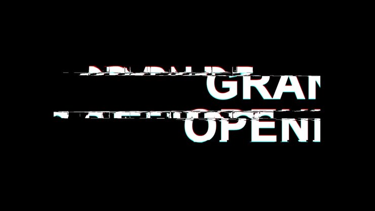 Grand Opening Glitch Effect Text Digital TV Distortion 4K Loop Animation