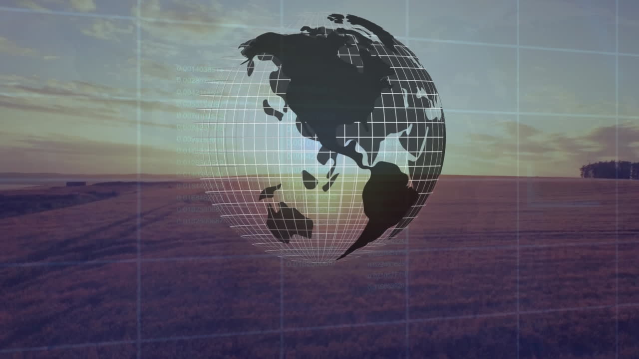 animación del globo girando sobre el campo de la agricultura