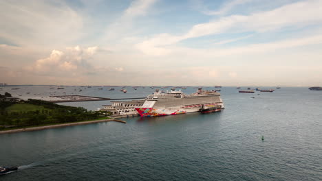 cruise ship at harbor, aerial view