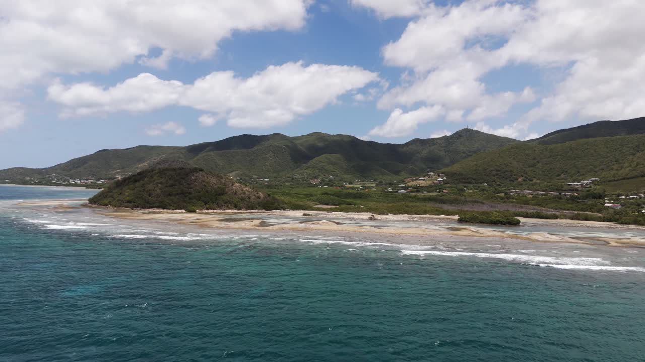 Scenic Seascape And Mountains In Antigua And Barbuda - Aerial Shot