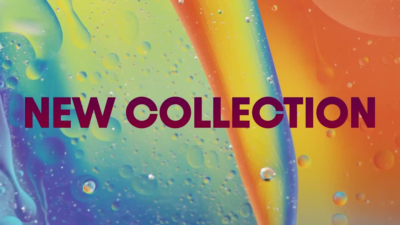 추상적인 액체 패턴 배경 위에 새로운 컬렉션 텍스트의 애니메이션