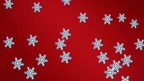 Animation-of-snowflakes-falling-on-red-background