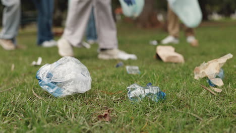 volunteers picking up trash in a park