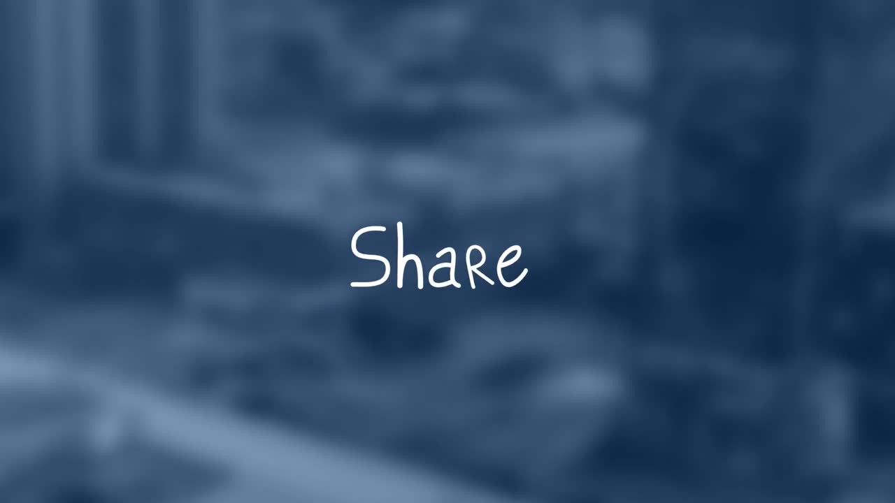 Animation of share text over cityscape