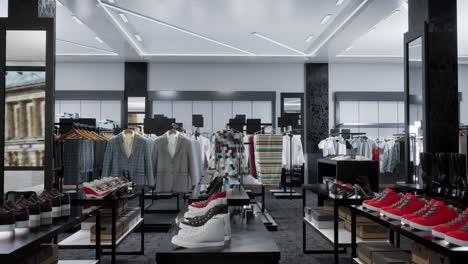 interior of brand new fashion clothes store