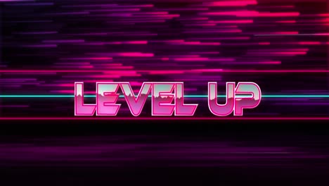 animation of level up text over light trails on black background