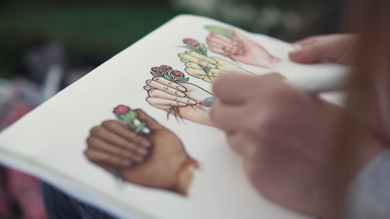 dibujando manos sosteniendo flores