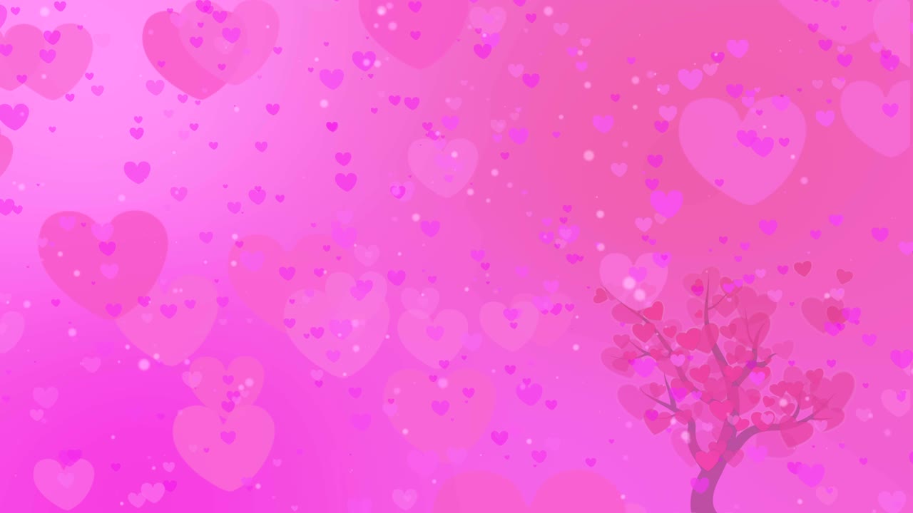 il giorno di san valentino. cuori volanti astratti, particelle e uno sfondo d'albero carino.