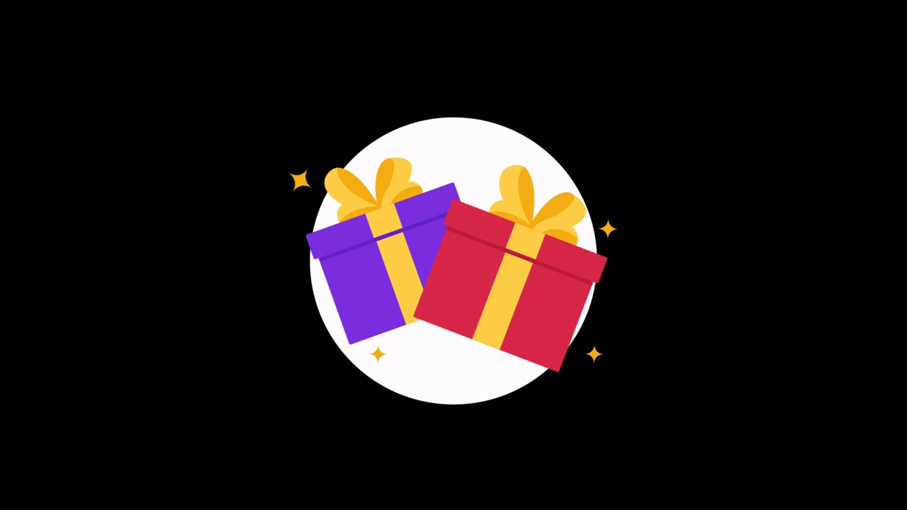 Scatole regalo animate con scintille su sfondo nero