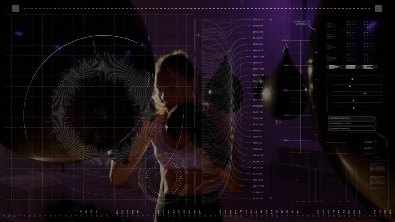 여성 권투 선수와 함께 데이터 처리 및 통계의 애니메이션