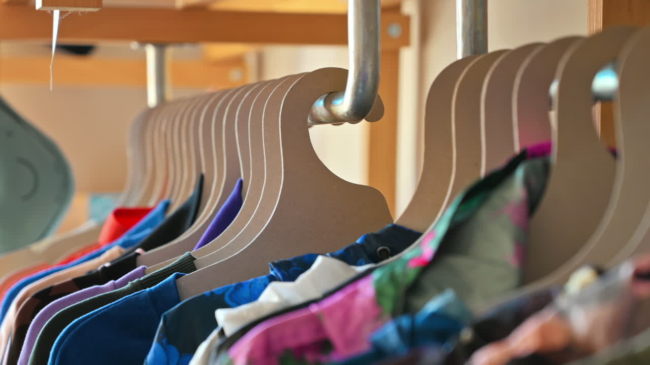 Interior of an eco-friendly shop with clothes hang on brown paper hangers