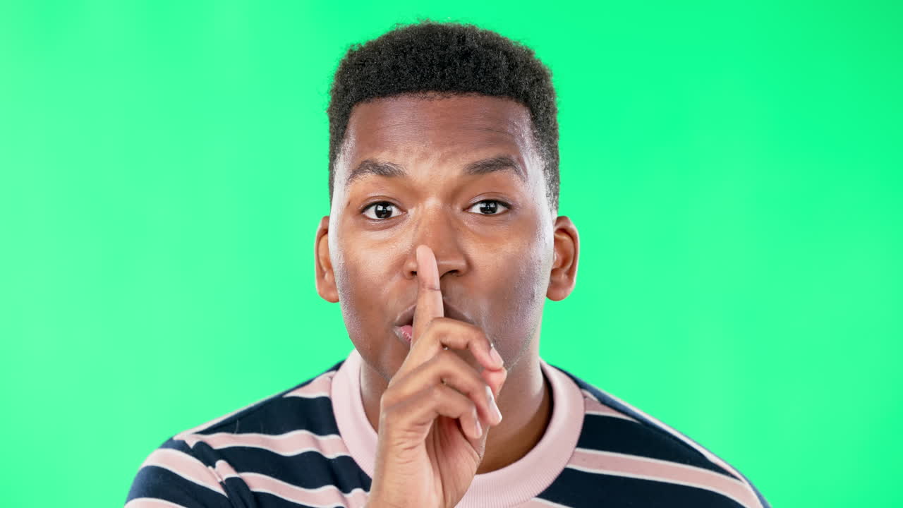 Black man, finger and lips by green screen
