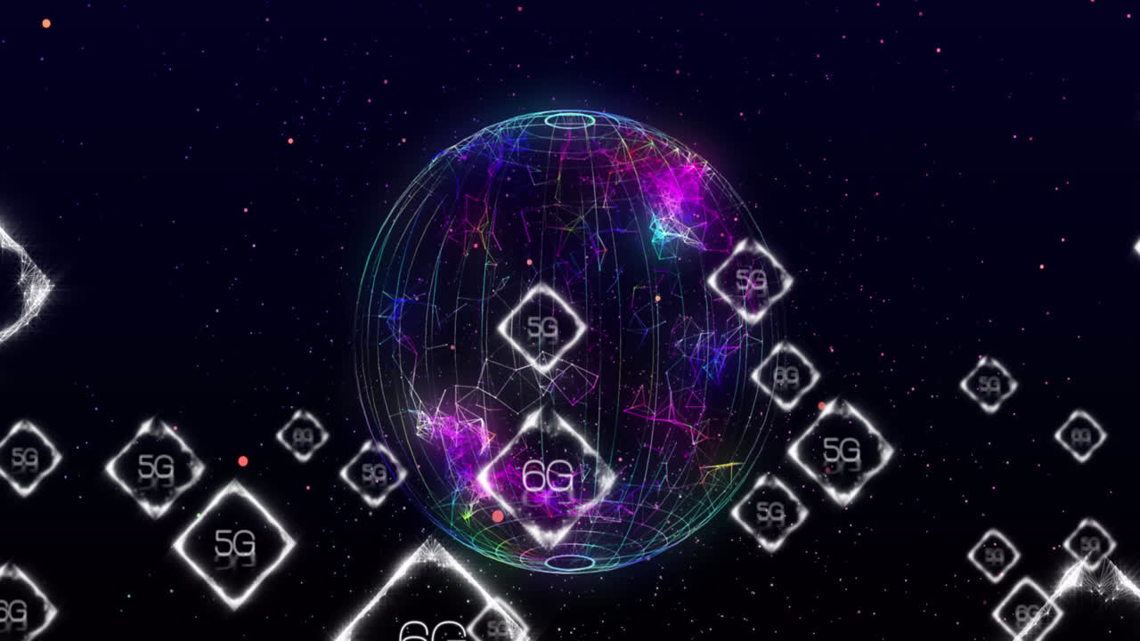 전 세계 6g 텍스트와 연결된 네트워크의 애니메이션