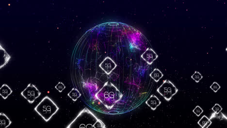 animación de la red de conexiones con texto 6g en todo el mundo