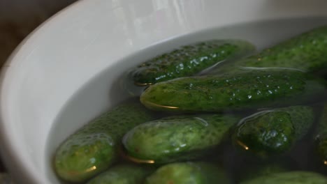 cucumbers are washed in clear water