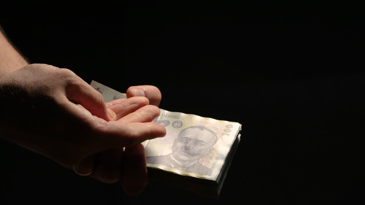 돈 한 어리가 느린 동작의 영화 4k에서 계산됩니다.