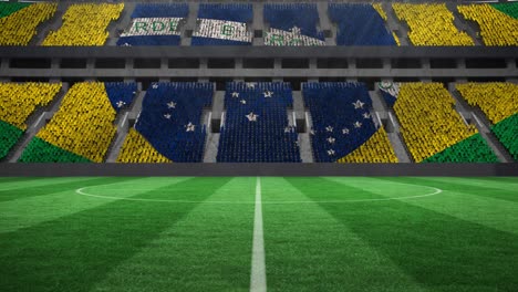 animation of brazilian flag on empty football pitch in sports stadium