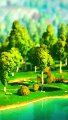 una hermosa escena forestal con un lago y árboles verdes