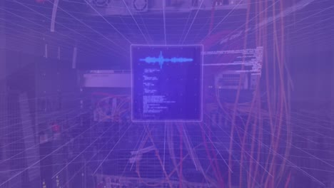 animación del procesamiento de datos financieros a través de servidores informáticos