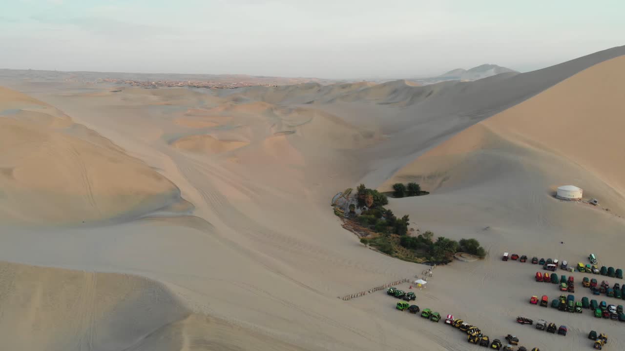 Aerial View of Huacachina Oasis in the Peruvian Desert