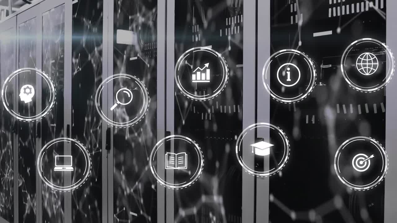 animación de conexiones con iconos a través de servidores informáticos