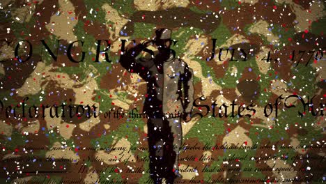 군인들의 그림 위에 떨어지는 콘페티 위장 배경