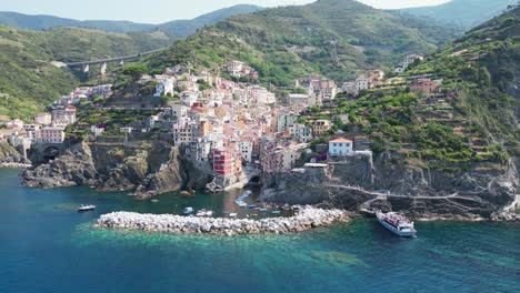 cinque terre riomaggiore village in vernazza, la spezia, liguria, italy - aerial 4k circling