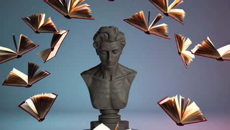 ancient bust with floating books