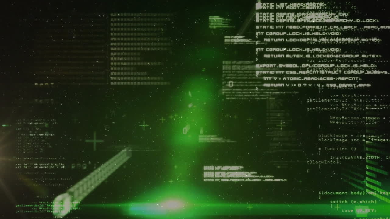 Animation of data processing over light trails on black background