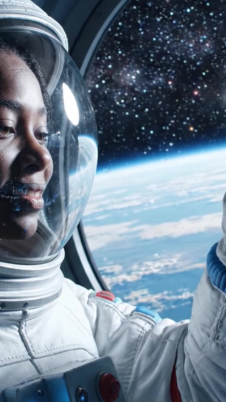A jornada de um astronauta: capturando a serenidade do espaço através dos olhos de um explorador dedicado olhando para a Terra da janela de uma nave espacial