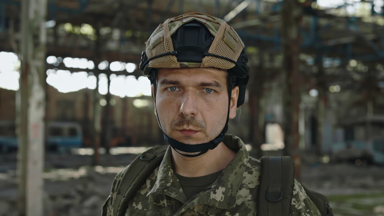 Soldier Portrait in a Ruined Building