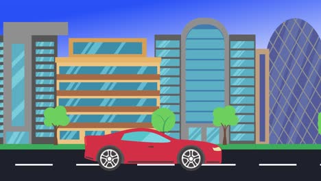 viajes en coche por la ciudad vista lateral, animación en bucle, fondo de diseño plano