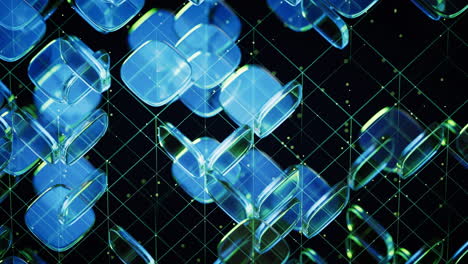 abstract blue and green glass geometry cubes, 3d rendering.
