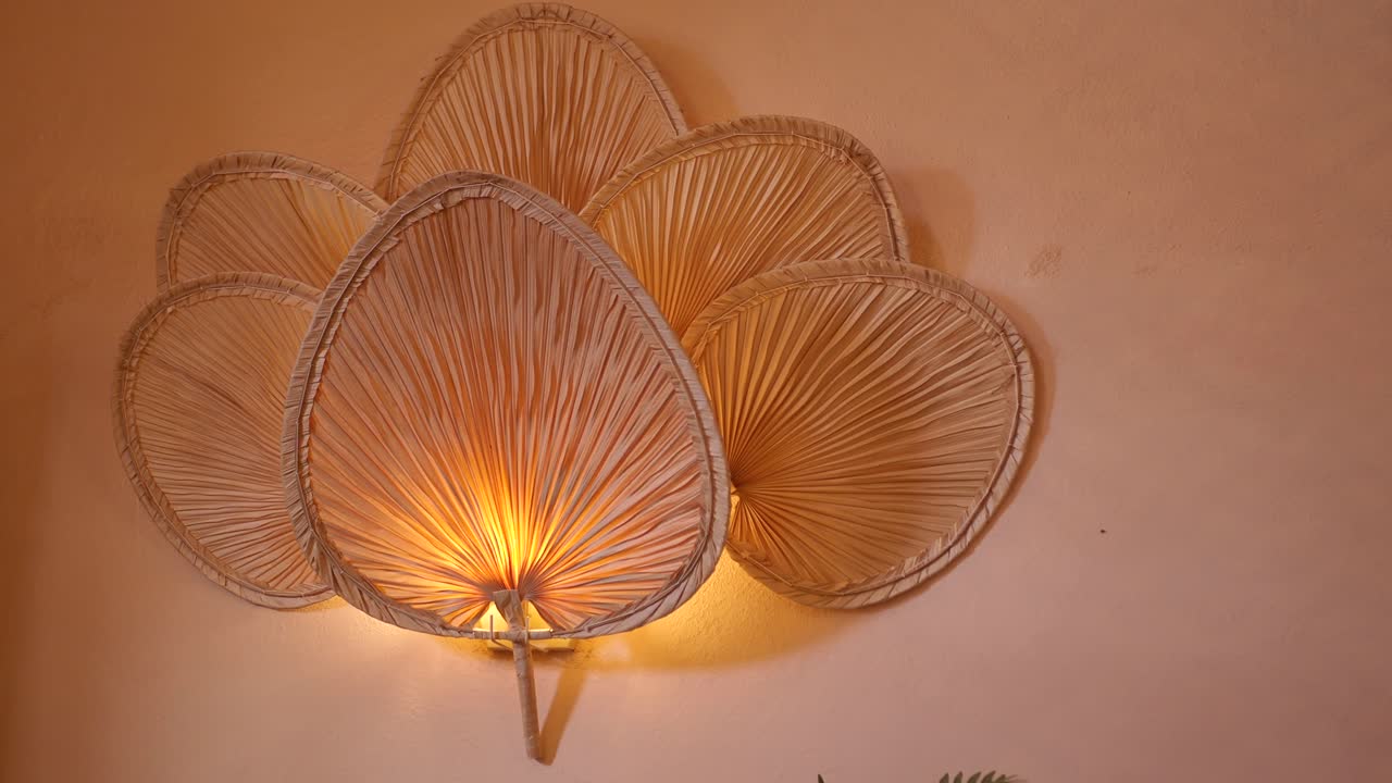 Elegant Wall Lamp with Woven Palm Leaf Fans