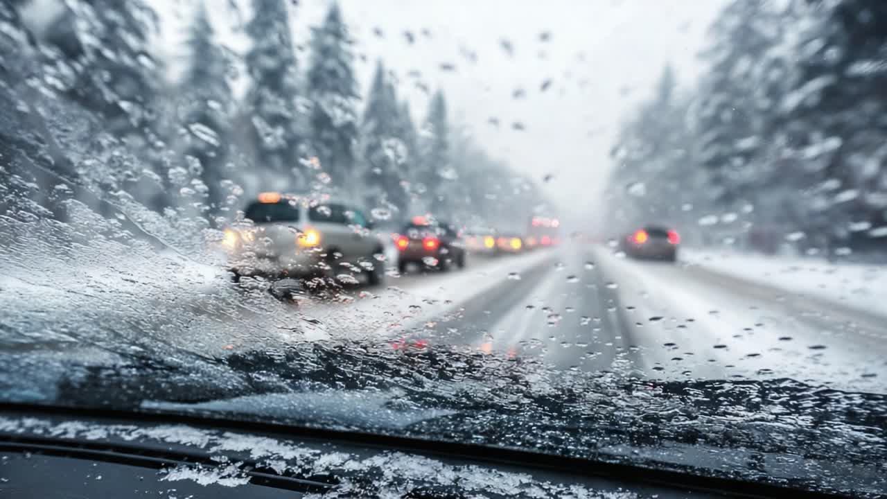 A Winter Drive Through Snowy Conditions: Capturing the Struggle of Navigating Heavy Snowfall and Traffic on a Wintery Road