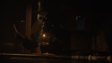 plague doctor in dark room