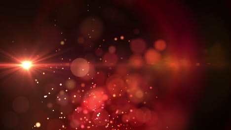 Animation-of-particles-floating-with-red-star-wandering-on-dark-background