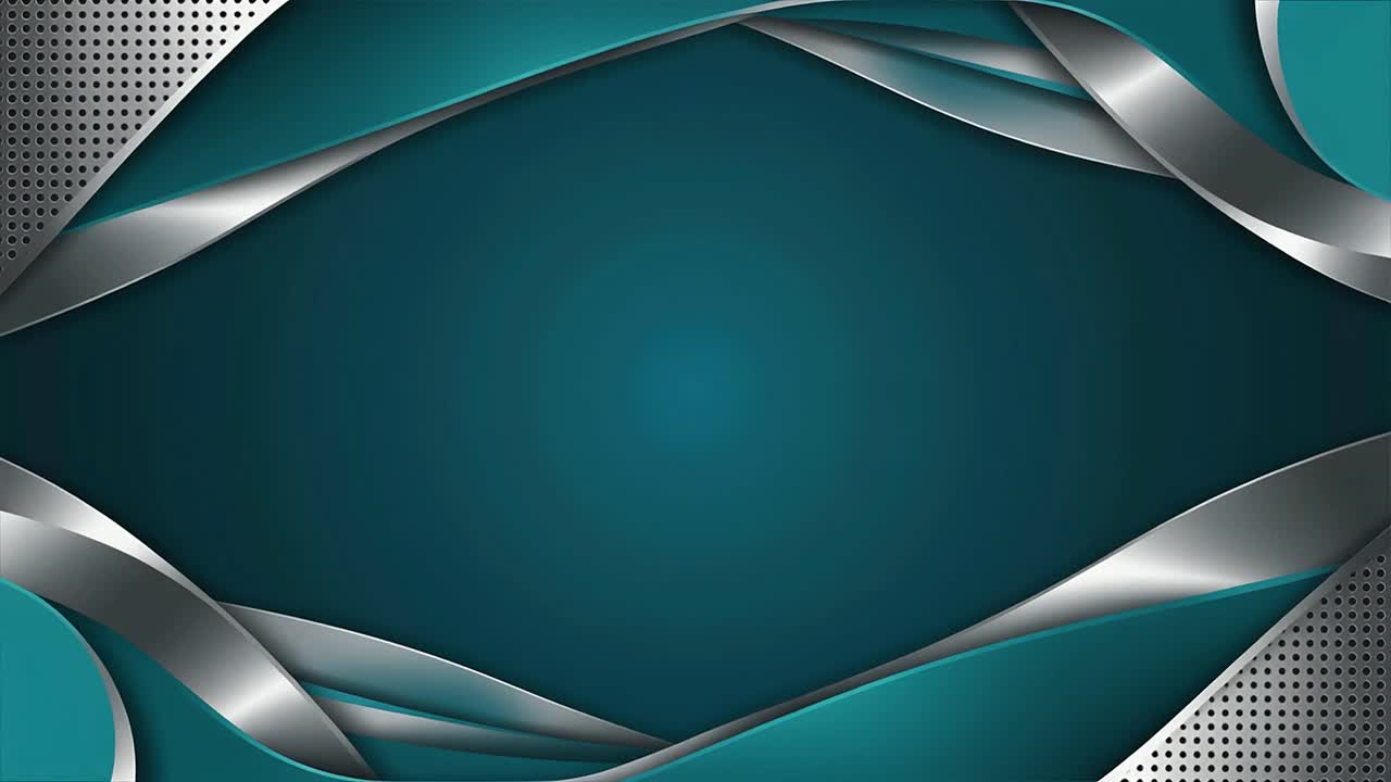 Sfondo astratto moderno con elementi metallici animati color verde acqua e argento