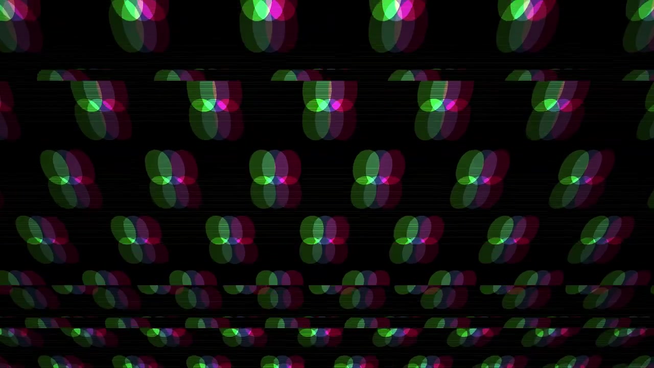 Glitch art digitale con ovali rotanti in stile anaglifo
