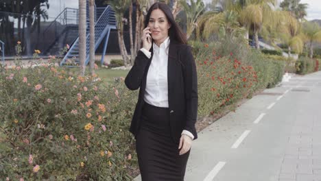 busy young businesswoman walking along a street