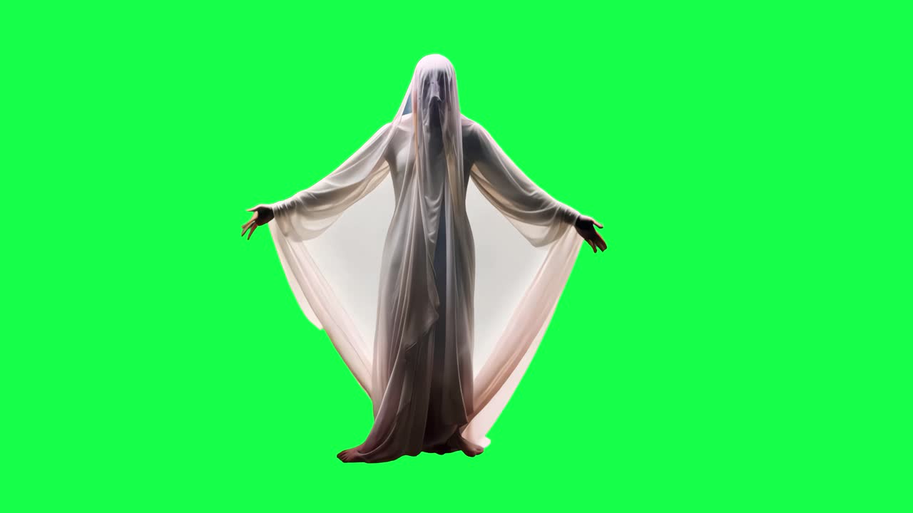 Gizemli hayalet figür silüeti animasyonu, şeffaf 4K video, green screen