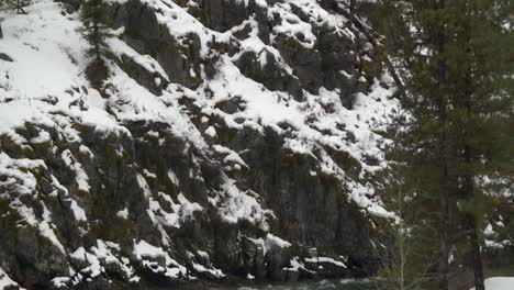 flowing river through snowy terrain at boise national forest in boise, idaho in winter